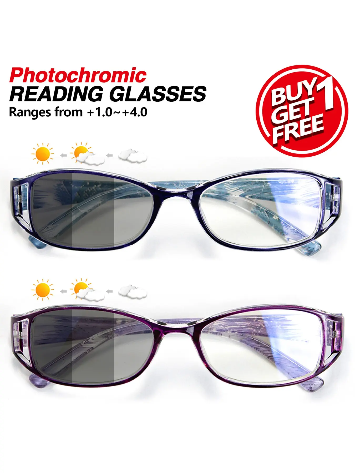 2pcs Rectangular Fashion Reading Glasses, Reading Eyeglasses, Reading Eyewear, Photochromic Lens Presbyopia Glasses, Ultra-Light Retro Design, Ideal for Daily Wear and Outdoor Activities, Reading Sunglasses