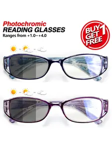 2pcs Rectangular Fashion Reading Glasses, Reading Eyeglasses, Photochromic Lens Presbyopia Glasses, Ultra-Light Retro Design, Ideal for Daily Wear and Outdoor Activities, Reading Sunglasses
