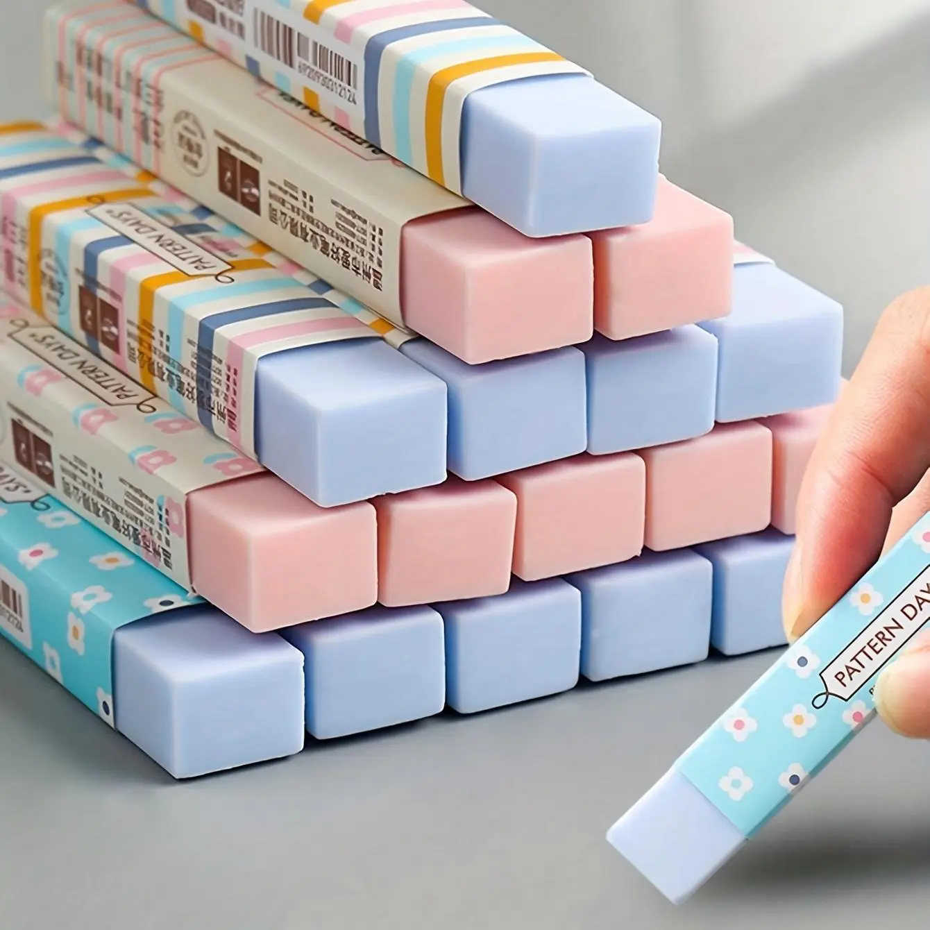 4/8/12pcs Colorful Floral Long Erasers, Cleanly Remove Mistakes Without Scraps, Convenient School Stationery Supplies, Art Supplies
