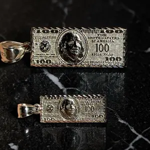 925 Sterling Silver 100 Dollar Bill Pendant – Diamond Cut