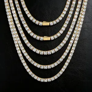 Luxury Iced Out 3-5mm Tennis Chain Necklace Moissanite with Certificate 316L Stainless Steel Hip Hop Jewelry Unisex Trendy Necklace Mother's Day Gift for Men Women