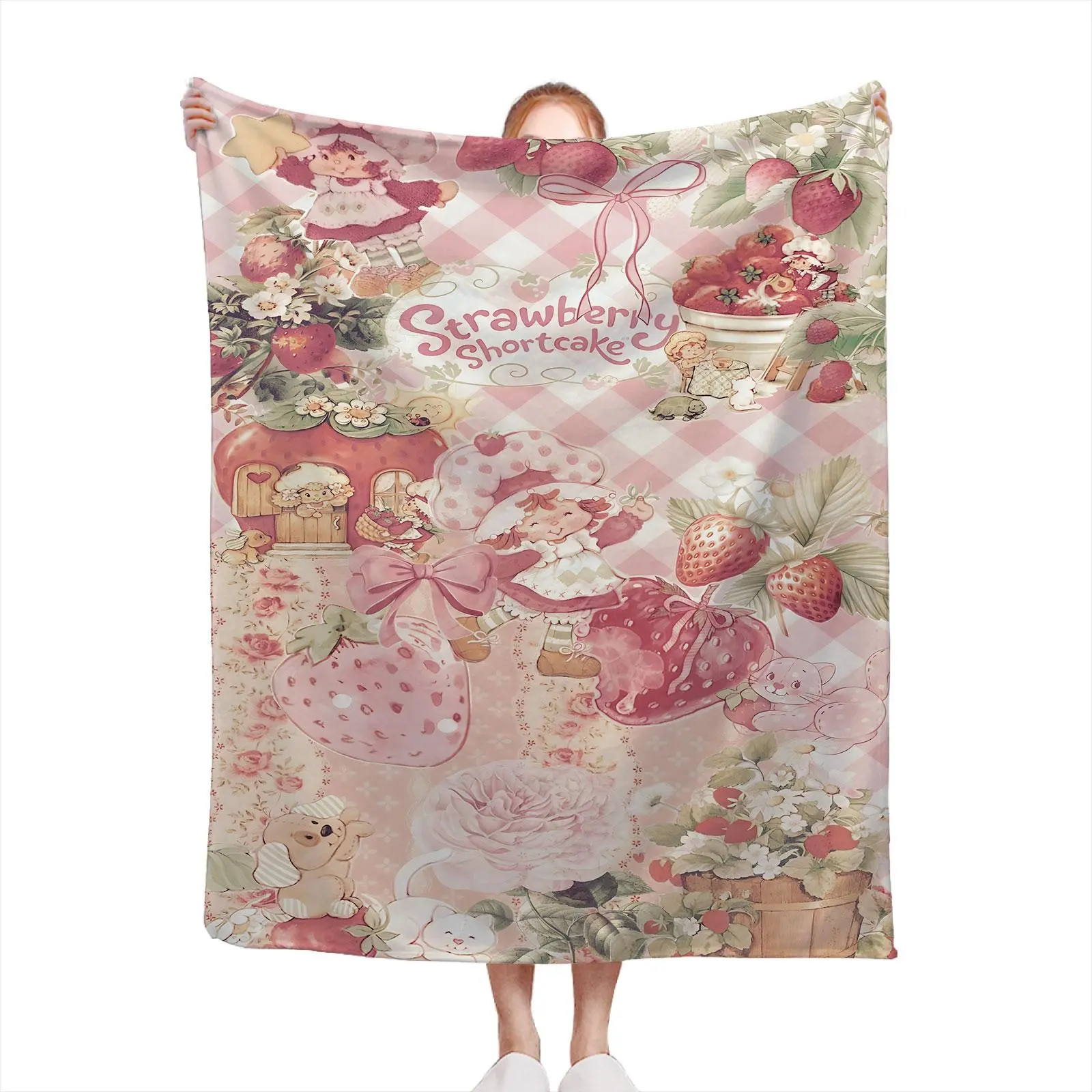 Strawberry Shortcake Flannel Throw Blanket Perfect For Teens & Gamers Blanket Gaming Setup Rest Bed Snuggling Desk Napping Cute Bedroom Decor & Gift For Gamers