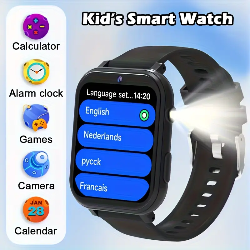 2026 New Kids’ Watch/Smartwatch: educational games watch, photo/album stickers, USB charging, silicone strap, dial, calculator, calendar, habit training, learning stories, music/video/alarm clock/step counter—perfect holiday gift smart multifunctional