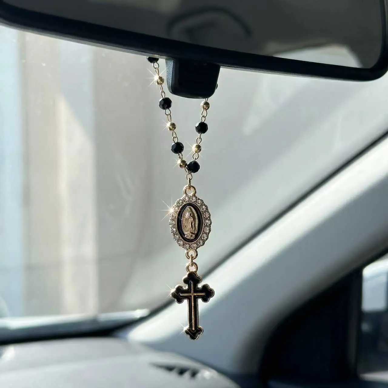 Cross Pendant Car Rearview Mirror Hanging Decor, Metal Cross Car Ornament, Home & Vehicle Decoration, Truck & Car Accessories, Car Decorations, Automotive Decoration