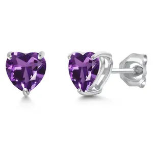 Gem Stone King 14K White Gold 6MM Heart Shape Gemstone Birthstone Stud Earrings | Gold Earrings For Women Men | Fine Jewelry Gift for Her Mom Women Wife
