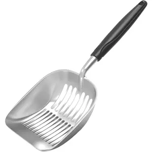 Litter Scoop,  Alloy Sifter, Kitty Metal Scooper, Deep Shovel, Long Handle, Poop Sifting, Kitten Pooper Lifter, Durable, Heavy Duty, for Litter Box (Big-Black)