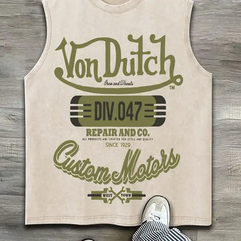 Men's Y2K Street Fashion Sleeveless Graphic Tank Top, Retro Fun Hip-Hop Vibe Style Round-Neck Casual Shirt for Summer Menswear Casual Bottoming Vest