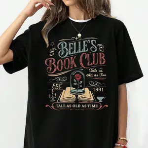 Vintage Book Lover Tee - Belle's Book Club Graphic, Durable Cotton, Literary Style Tee for Chirstmas Gift