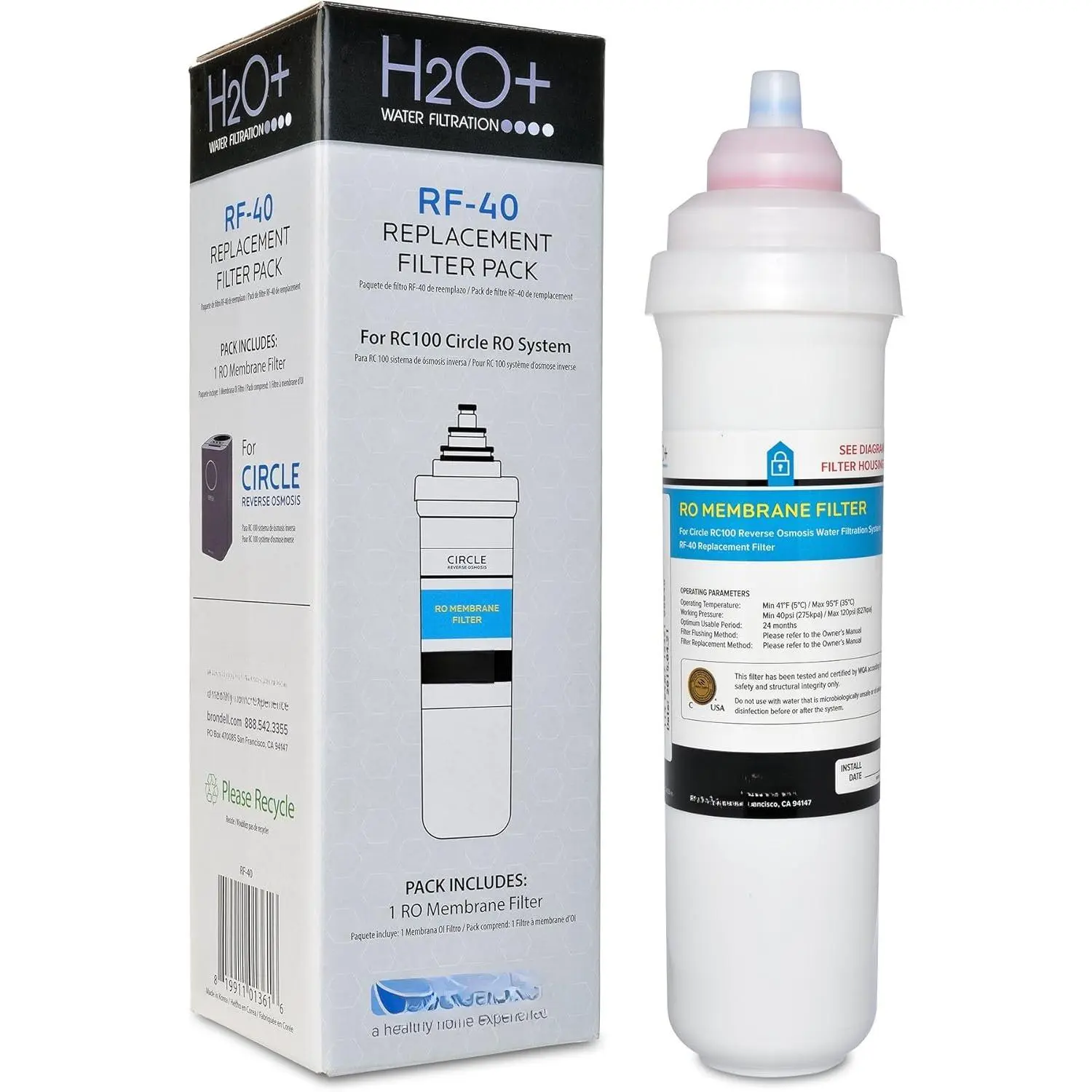 RF-40 Membrane Water Filter  for Circle Under Sink Reverse Osmosis Filtration System, Lasts 24 Months