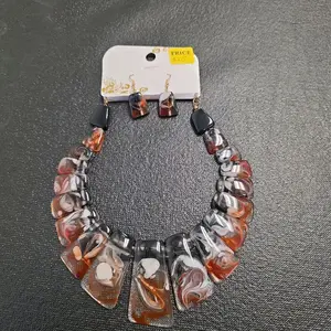 Brown,Black,and white marble necklace set