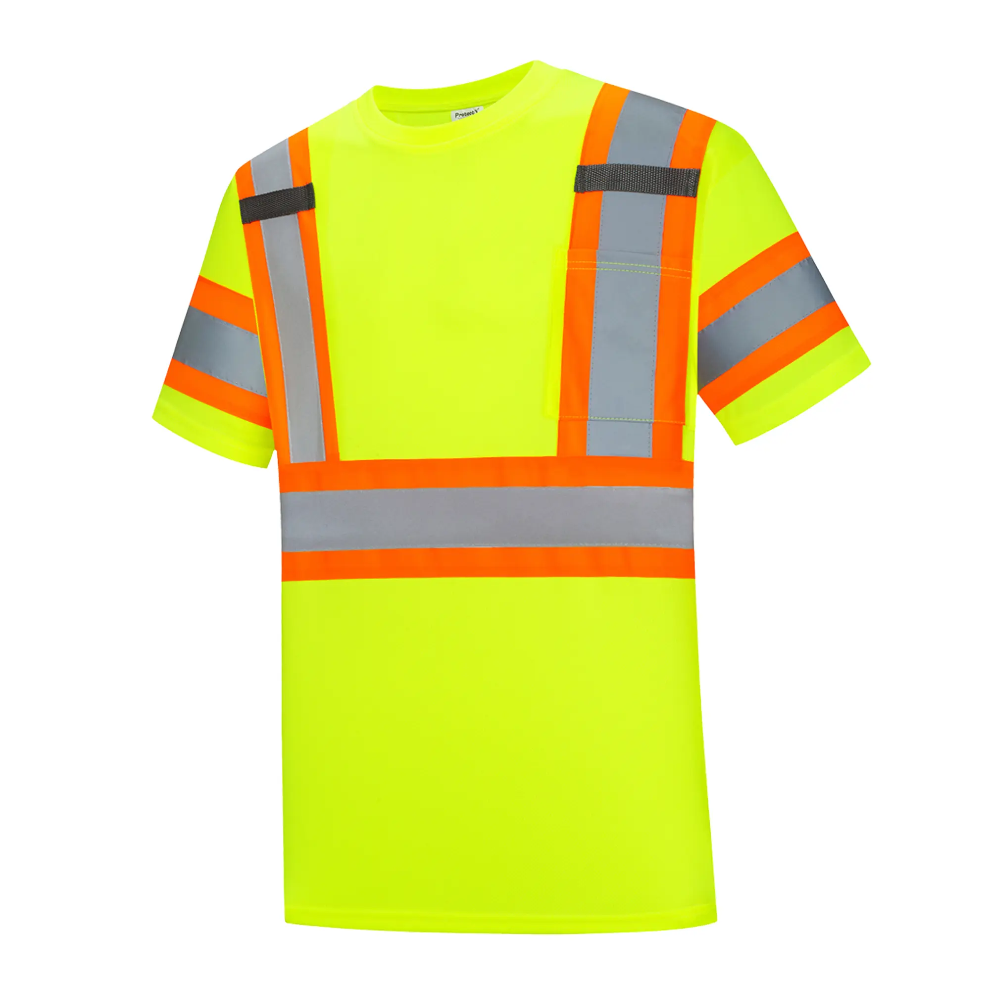 ProtectX Hi Vis Short Sleeve Safety Shirts, Reflective Breathable Construction Apparel, Men Women Work Shirt, Class 2 Type R