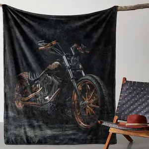 Cozy Motorcycle Print Flannel Throw Blanket - Soft, Warm & Versatile For Couch, Bed, Car, Office, Camping |   All-Season Gift Idea, Travel, Blanket