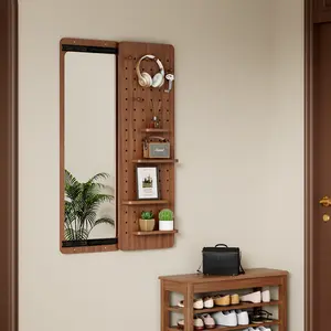 47.6 x 15.7 inch multi-functional design panel wall-mounted full-length mirror, space-saving, can be pushed and pulled.Suitable for bedroom/living room/entrance (walnut )