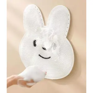 Exfoliating Shower Scrubber Silicone Foot Mat for Back & Feet Cleaning Wall-Mounted with Slip Suction Cups Bathing Accessory Waterproof Slip-Resistant Multi-Functional Rabbit Pattern