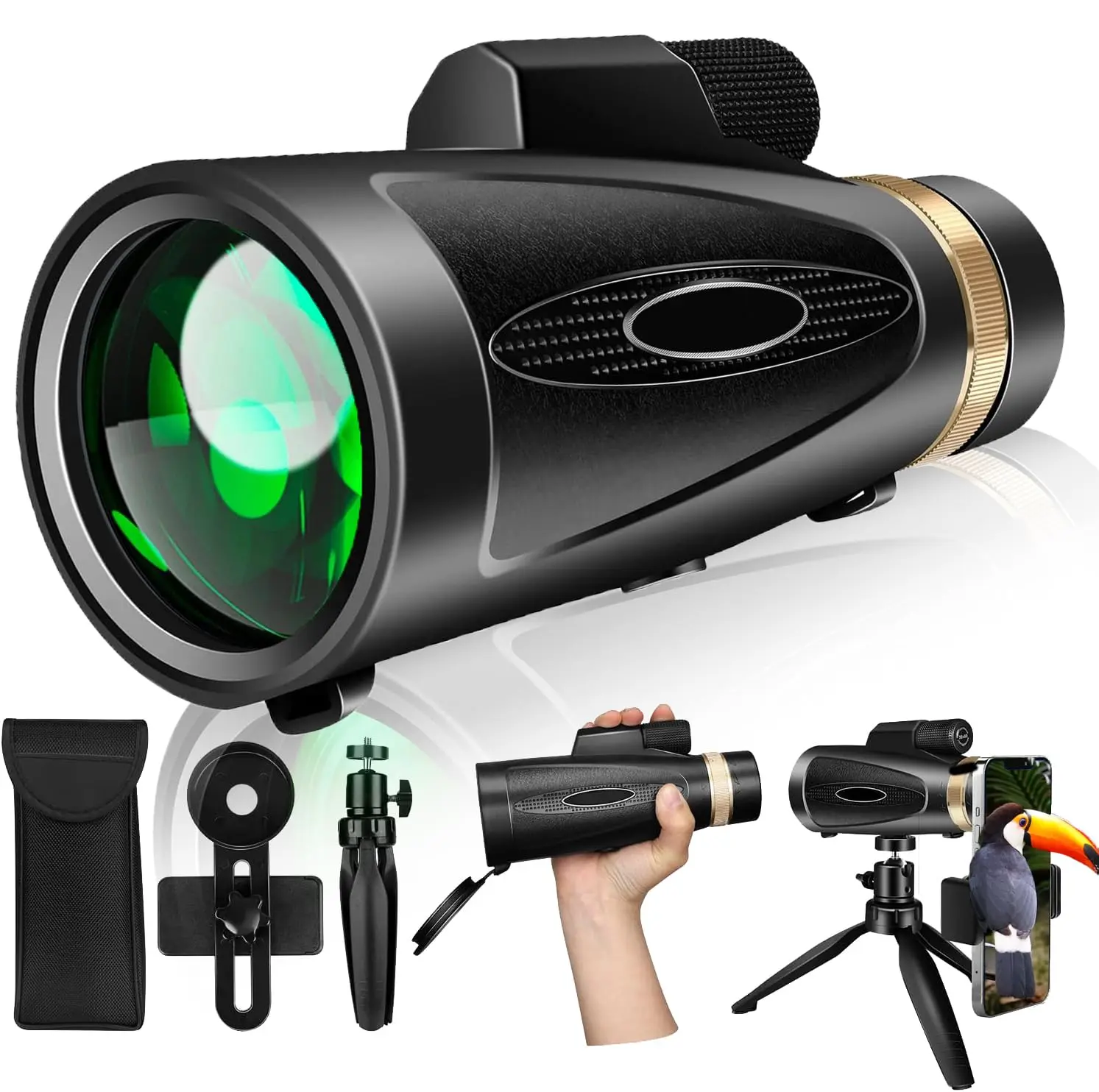 Monocular Telescope 80x100 High Power with Smartphone Adapter Tripod,Larger Vision Monoculars for Adults with BAK4 Prism & FMC Lens, Suitable for Bird Watching Hunting Hiking Camping Wildlife-Black-5