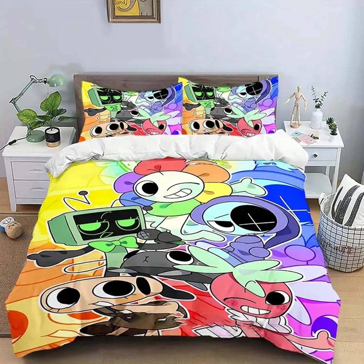 Dandy'S World Bedding Sets,Cute Cartoon Them Pattern Microfiber Duvet Cover,3D Printed Lightweight Soft Comforter Cover with Pillowcase,Home Decor for All Season (Color 1,Twin 70 * 86in)