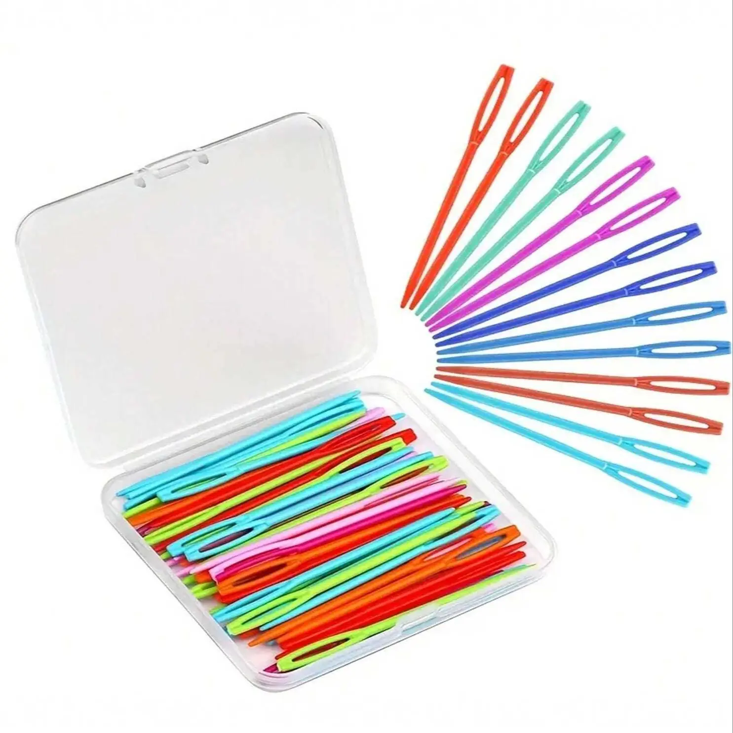 50pcs Plastic Needles for Sewing, Blunt Hand Sewing Needles with Large Eye for Yarn, Ideal for Knitting, Tapestry, Embroidery, 7cm with Box, Sewing Supplies