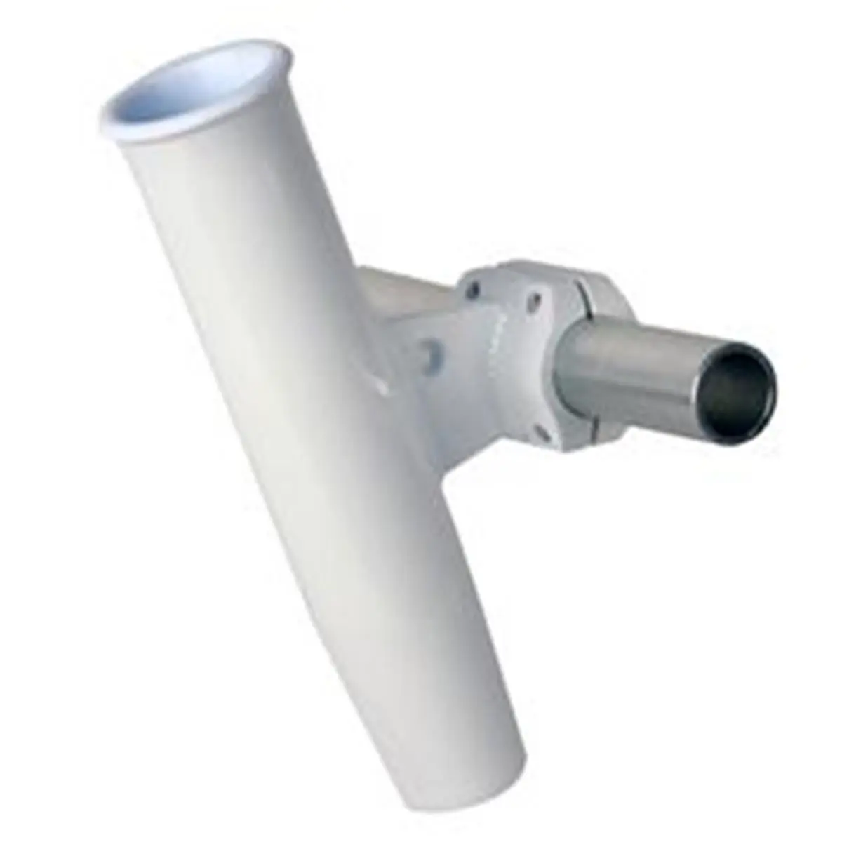 212 MAIN Marine Grade Aluminum Fishing Rod Holder, Horizontal Clamp-On for Boats, 1.312 in. Slip Fit, 1-5/8 in. ID, White Powdercoated Sleeve, Taper Liner, Rod Security Hole, Prevents Welding Heat Damage, 2.1 lbs, Flared Opening, Rugged Welded Gimbal Bar,