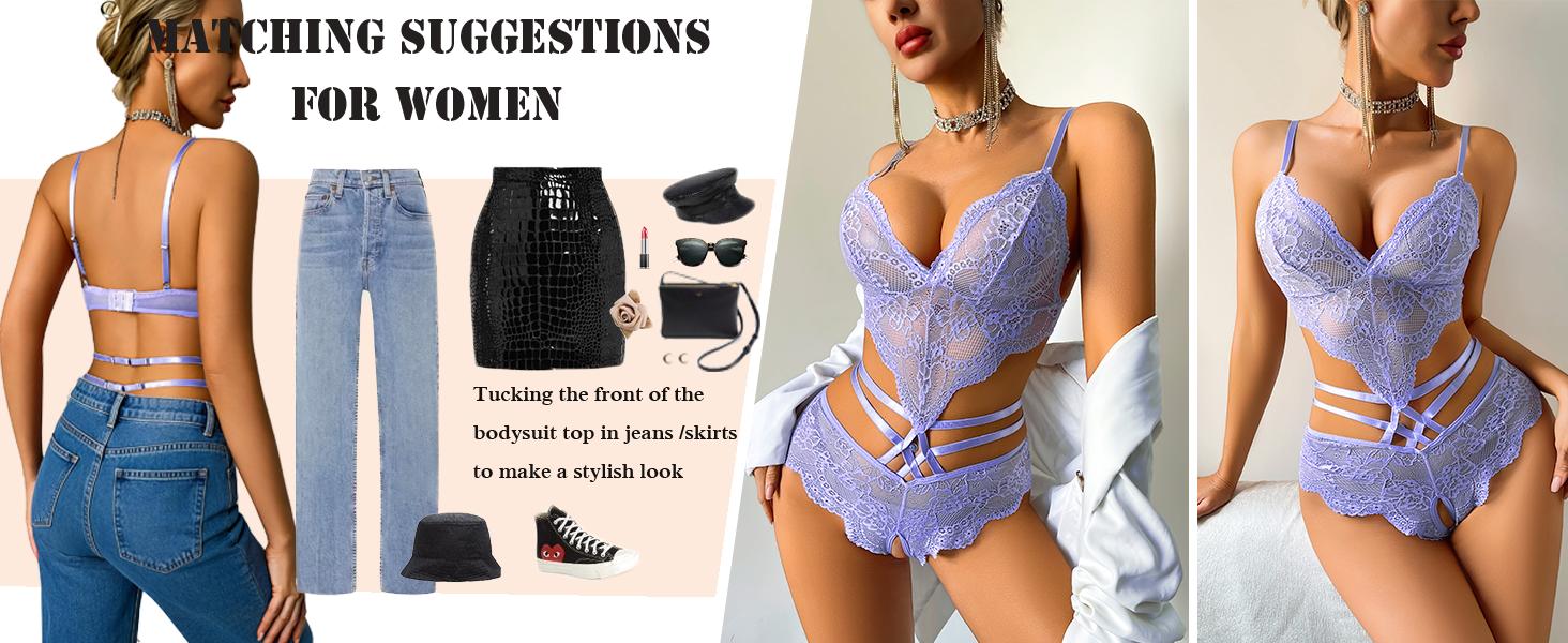 Avidlove Women Sexy Lingerie Sheer Lace Bodysuit V Neck Teddy Lingerie One Piece Mini Babydoll Womenswear Womenswear