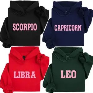 FULL 12 ZODIAC Pink Letter Hoodie – Retro Horoscope Graphic Hoodies for Women, Astrology-Inspired Unisex, Perfect Birthday Gift for Zodiac Lovers - HARSIN