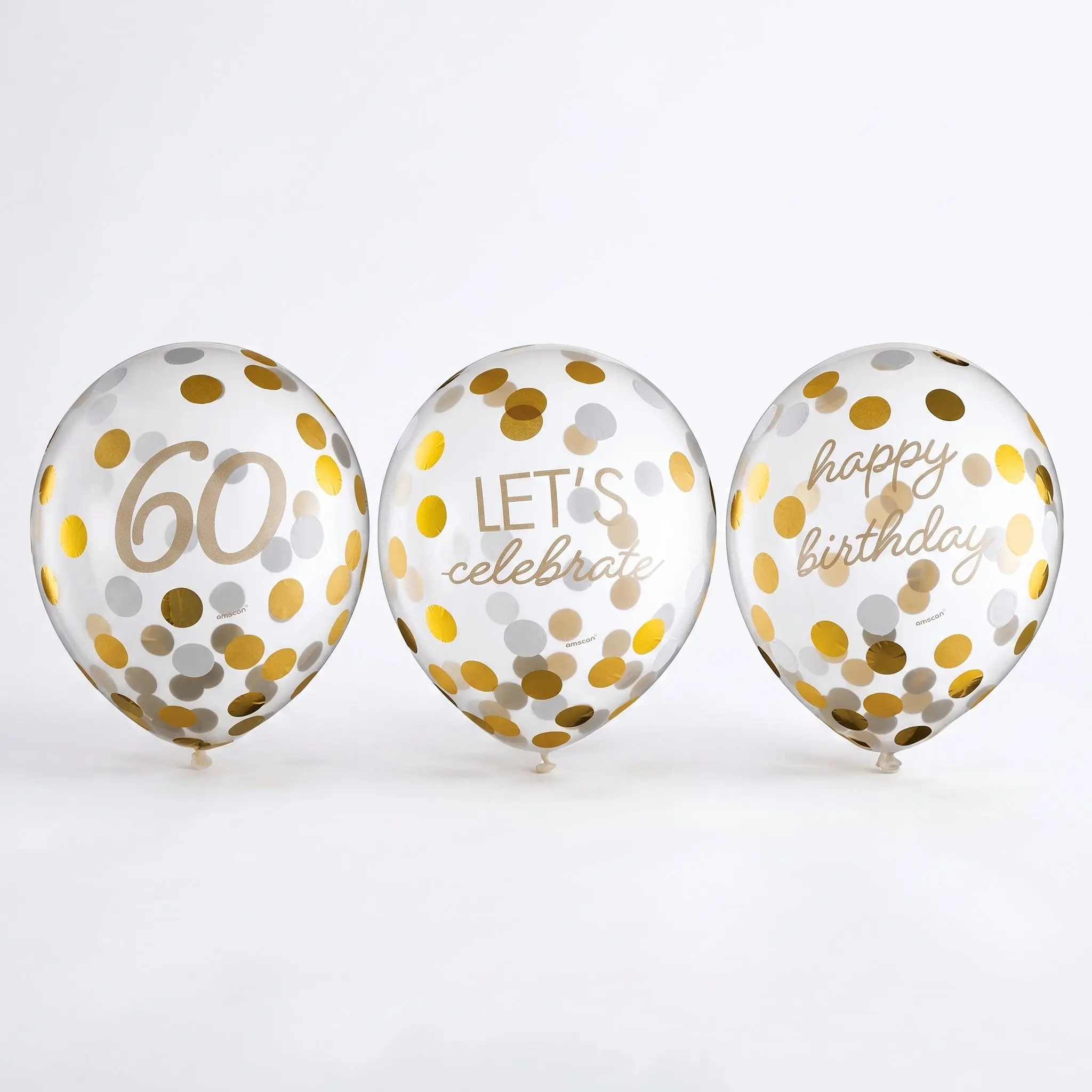 Golden 60th Birthday Confetti Latex Balloons, 12-Inch, 6-Pack