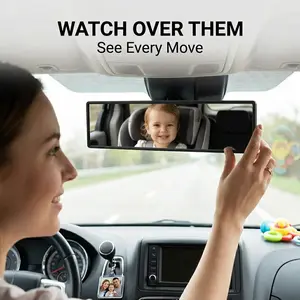 11.8 Inch Panoramic Rearview Mirror for Car – Wide Angle Convex Clip On Rear View Mirror for Cars SUVs and Trucks, Anti Fall Design, HD Clear View, Easy Install Interior Mirror for Safer Driving