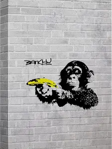 Canvas Print Wall Art Banksy British Artist Spray Paint Monkey Banana Gun Graffiti & Street Art Urban Illustrations Modern Art Scenic for Living Room, Bedroom, Office SHJY-01141