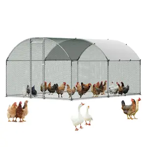 fathersdaygift VEVOR Metal Chicken Coop, 9.8x13.1x6.5 ft Large Walk-in Chicken Runs with Cover, Doom Roof Hen House Enclosure with Security Lock, Outdoor Duck Rabbit Cage Poultry Pen for Backyard, Farm, Yard