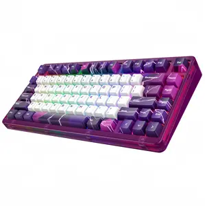 NickEh30 X GHOST K75 Mechanical Keyboard Lightning Energy Wired Gaming Keyboard with RGB Lighting 75% Key Layout Anti-Vibration Mount Translucent Purple Chassis USB Type-C Connection