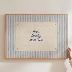 How Lucky Are We Posters, Trendy Aesthetic, Home Decor, Navy Blue Typography Poster, Positive Wall Art, Vintage Aesthetic Dorm decor