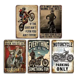 Motorcycle Themed Metal Sign, 5 Counts/set Vintage Metal Sign, Durable Outdoor Plaque for Walls, Ideal Man Cave, Kitchen, Bar, Pub, Cafe Art