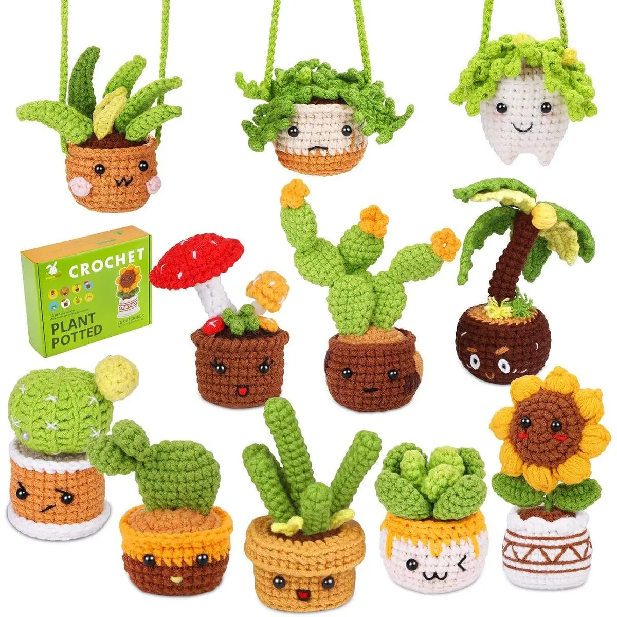 Crochet Kits, Plant Crochet Kits,11 PCS Potted Plants Crochet Starter Kit, Crochet Kit for Adults with Step-by-Step Video Tutorials, Craft DIY Knitting Supplies
