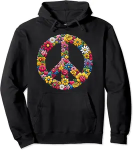 Flower Power 70s Love Peace Costume Carnival Groovy Hippy Pullover Hoodie - Kesharleemas Shop 55B0CRHSVD18
