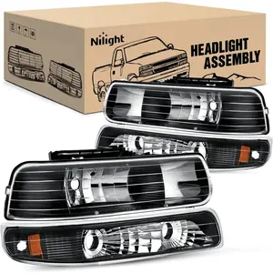 Nilight 1999 2000 2001 2002 Chevy Silverado Avalanche 1500 1500HD 2500 2500HD 3500 Chevrolet Tahoe Subu Truck Carrban Headlight Assembly Black Case Amber Reflector