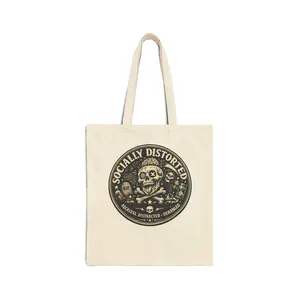 Socially Distorted Skull Tote Bag | Vintage Skull Illustration, Distressed Badge