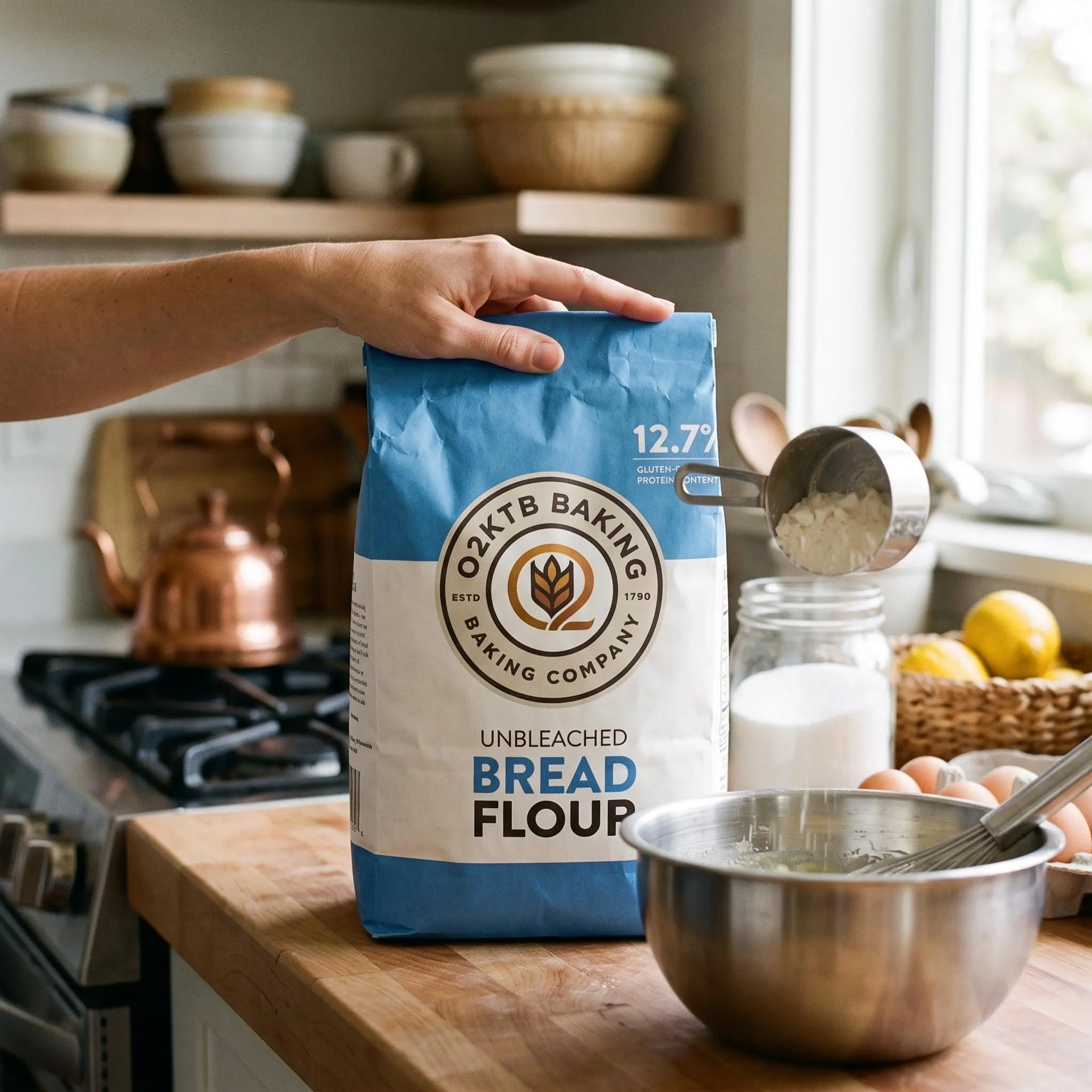 O2ktb Unbleached Bread Flour for Artisan Baking, Premium High Protein Wheat Flour for Sourdough, Pizza Crust, Bagels, and Yeast Breads, 5 lb Bag (Pack of 1)