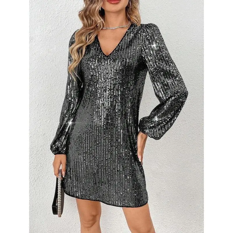 Women's V Neck Sequin Party Dress, Fashionable Evening Gown, Sparkling Formal Wear, Elegant Ladies' Clothing for Special Occasions - TikTok Shop Women's V Neck Sequin Party Dress, Fashionable Evening Gown, Sparkling Formal Wear, Elegant Ladies' Clothing for Special Occasions - TikTok Shop