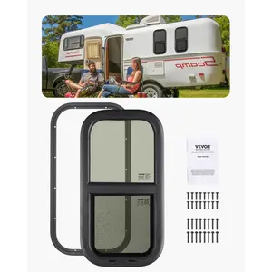VEVOR Vertical RV Window, TikTokShopBlackFriday, 12" W x 24" H Tinted Sliding RV Window with Net Screen & Trim Ring, Fit 15/16" - 1 3/4" Thickness Wall, RV Window Replacement for Teardrop Cargo Trailer Camper, DOT Approved