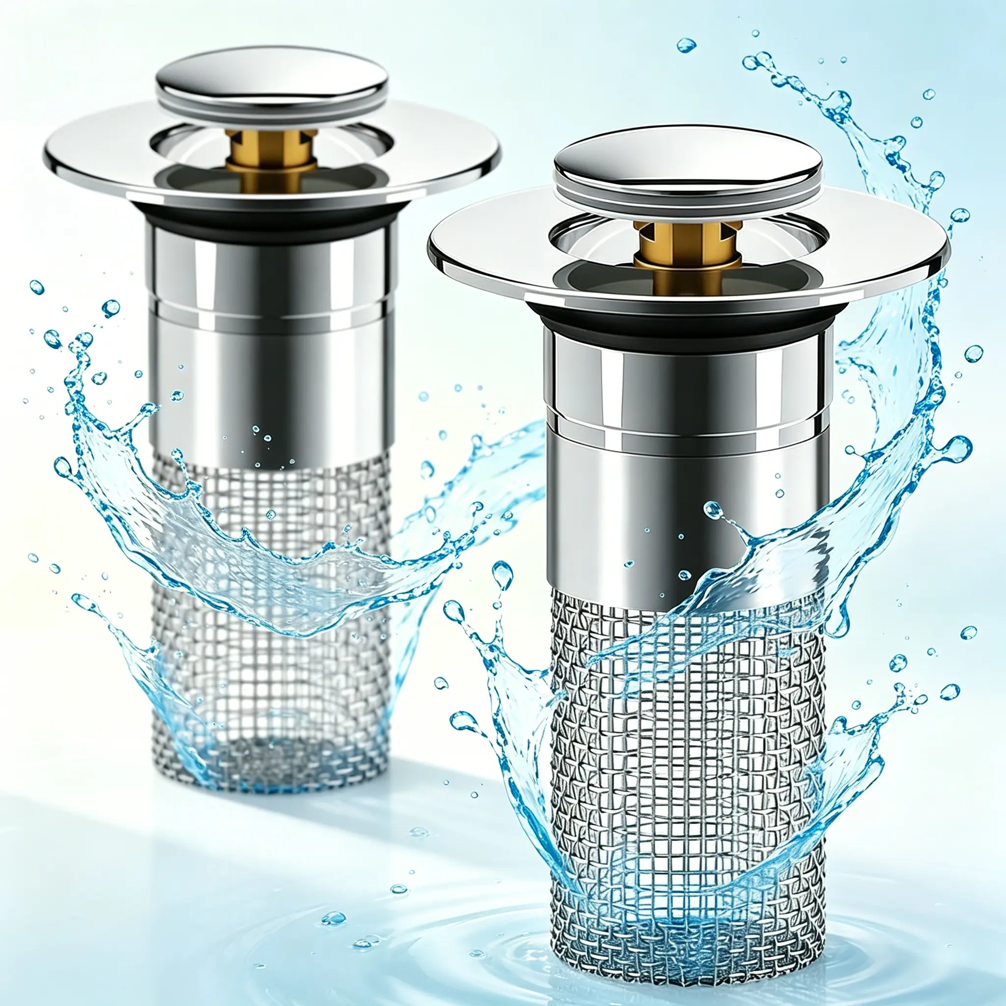 2-In-1 Stainless Steel Bathroom Sink Floor Drain Stopper & Strainer with Durable Brass Core, Anti-Clogging Hair Catcher, Removable Mesh Filter Basket, Odor Block Design, Easy Removal of Harmful Materials, Easy Cleaning for Domestic Use