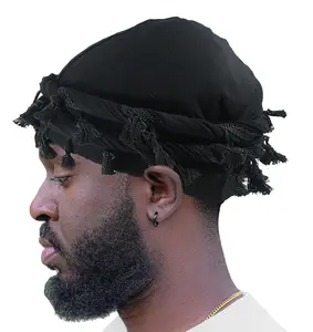 Adjustable Satin-Lined Halo Turbans with Twisted Tassel Head Wraps for Men and Women - Soft Sleep Caps, Beanies, and Durag