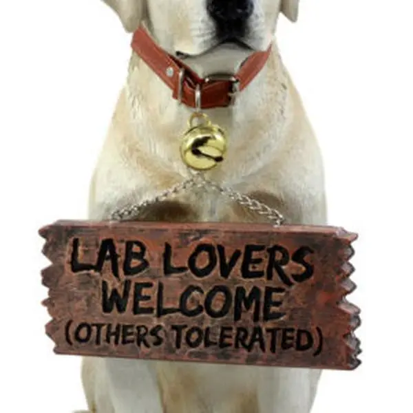 Ebros Gift Lifelike Pet Pal Labrador Retriever Statue 13.25" H Golden Retriever Dog with Jingle Collar and Greeting Sign As Patio Welcome Home Decor Sculpture (Yellow)