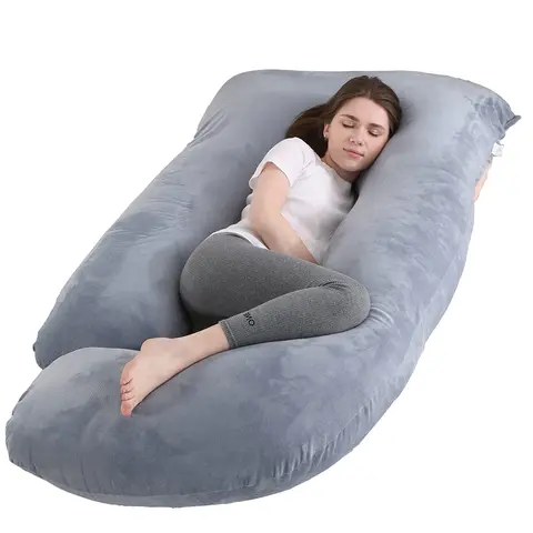 Unisex 41-60 Inch Cozy Polyester J-Type Maternity Body Pillow with Removable Velvet Cover, Leg & Belly Support, Easy to Clean Sleeping Aid for Back Comfort & Comfortable Slumber
