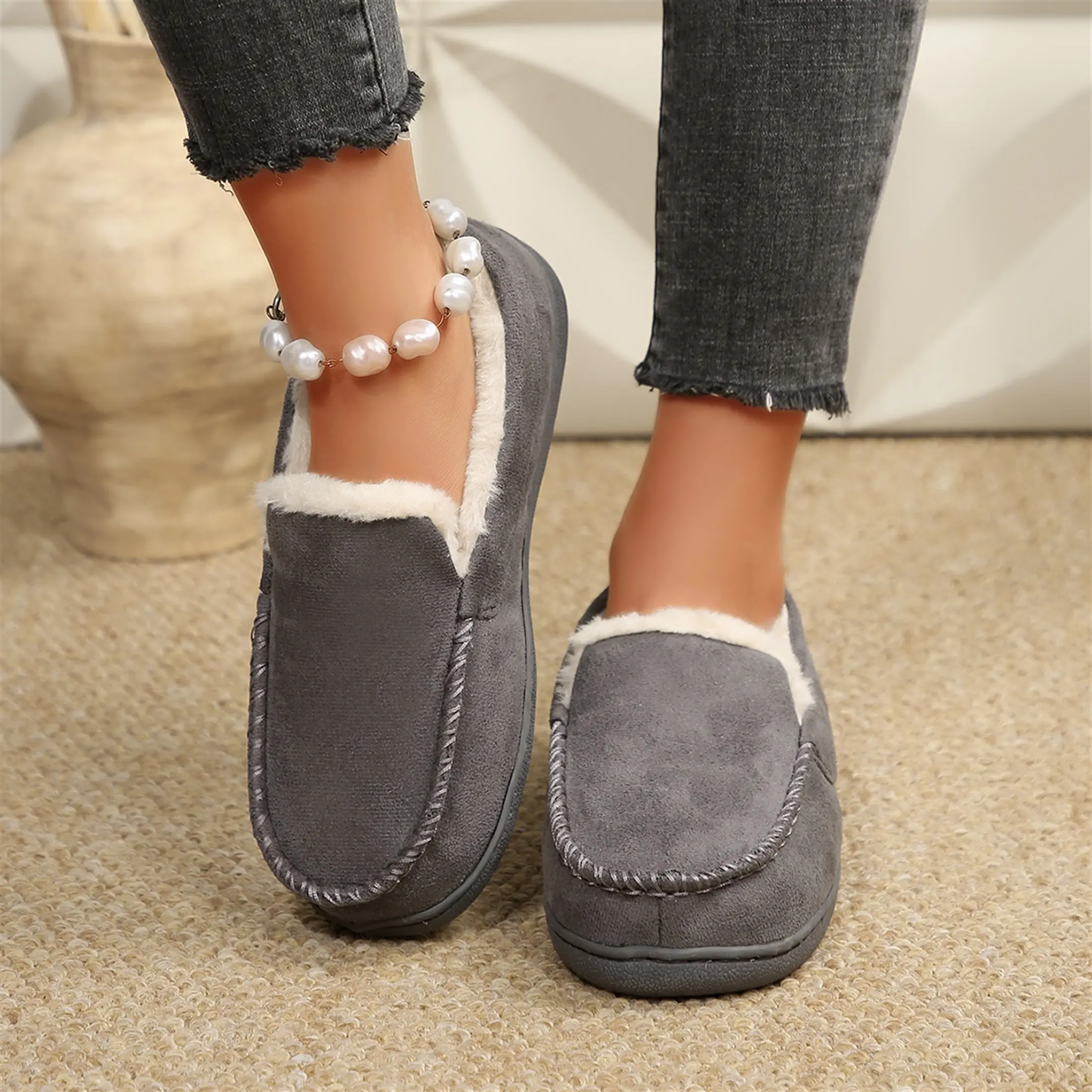 Suede Loafers for Women - Comfortable Outdoor Slippers for Women Footwear with Plush Lining Womens Slippers