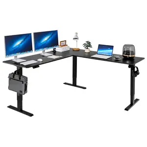 L-Shaped Desk With Electric Height Adjustment, Corner Office And Gaming Desk, 3-Stage Lift, Adjustable Standing Desk, Sturdy Steel Frame, Black Finish, Ergonomic Workspace For Home Office, Wide Work Surface