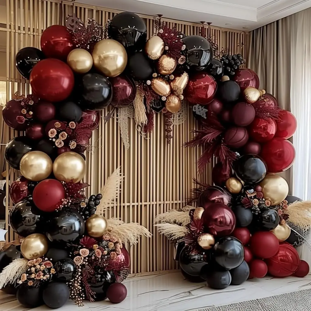 Thick Metallic Vampire Balloon Garland & Arch Kit, Double-Stuffed Burgundy-Dark Red-Maroon-Black 12inx10-18inx2 Balloons, 72 Hours Long-Lasting for Halloween, Birthday Party Decorations, Christmas Supplies