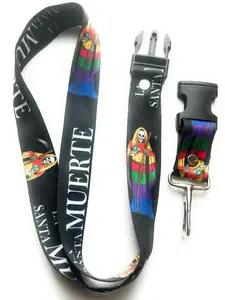 Black Santa Muerte Keychain Lanyard