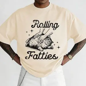 "Rolling Fatties" Cat Graphic Oversized T-Shirt, Funny Cute Chonky Cat Meme Streetwear Tee,Animated Fat Boy, Abstract Painting, Simple and Stylish, Squeezed Animal, Fat Cat, Letter Slogan Graphic, Breathable Printed Crew Neck Short Sleeve T-Shirt,