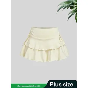 ��Plus Size�� Solid Color Layered Hem Skirt, Casual Fashion Mini Skirt for Daily Outdoor Wear, Women Clothing for Summer��gift��