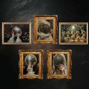 Mirror Victorian unframed Poster, Antique Moody Dark Gothic Print, Dark Academia Wall Art, Celestial Dark Aesthetic Mystical Art for Library Room Decor