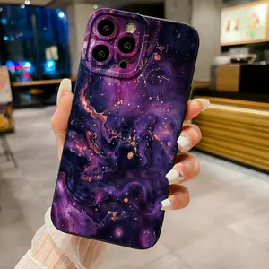 for Compatiable with iPhone 16 Pro Max 14 Plus 13 Pro Max 12 11 XR 8 7 SE 2022 XS Marble Pink-Purple Smartphone Cover Full Len Protective Case Accessories